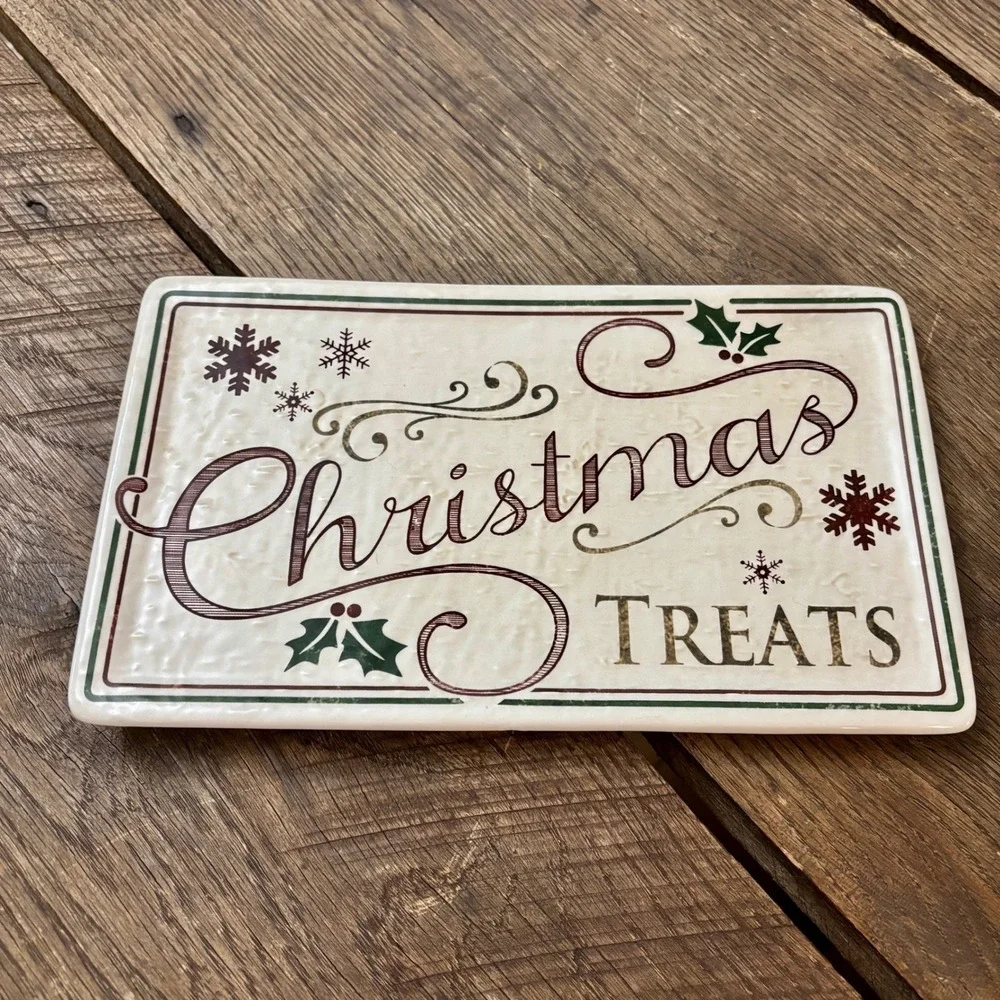 Creative‎ Co-op Christmas Treats Plate Serving Tray Holiday Decor Festive